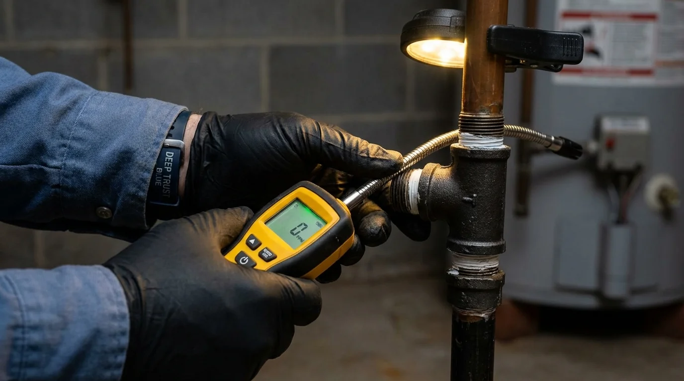 Gas leak detection with electronic sniffer by Johns Plumbing LLC in Grimsley