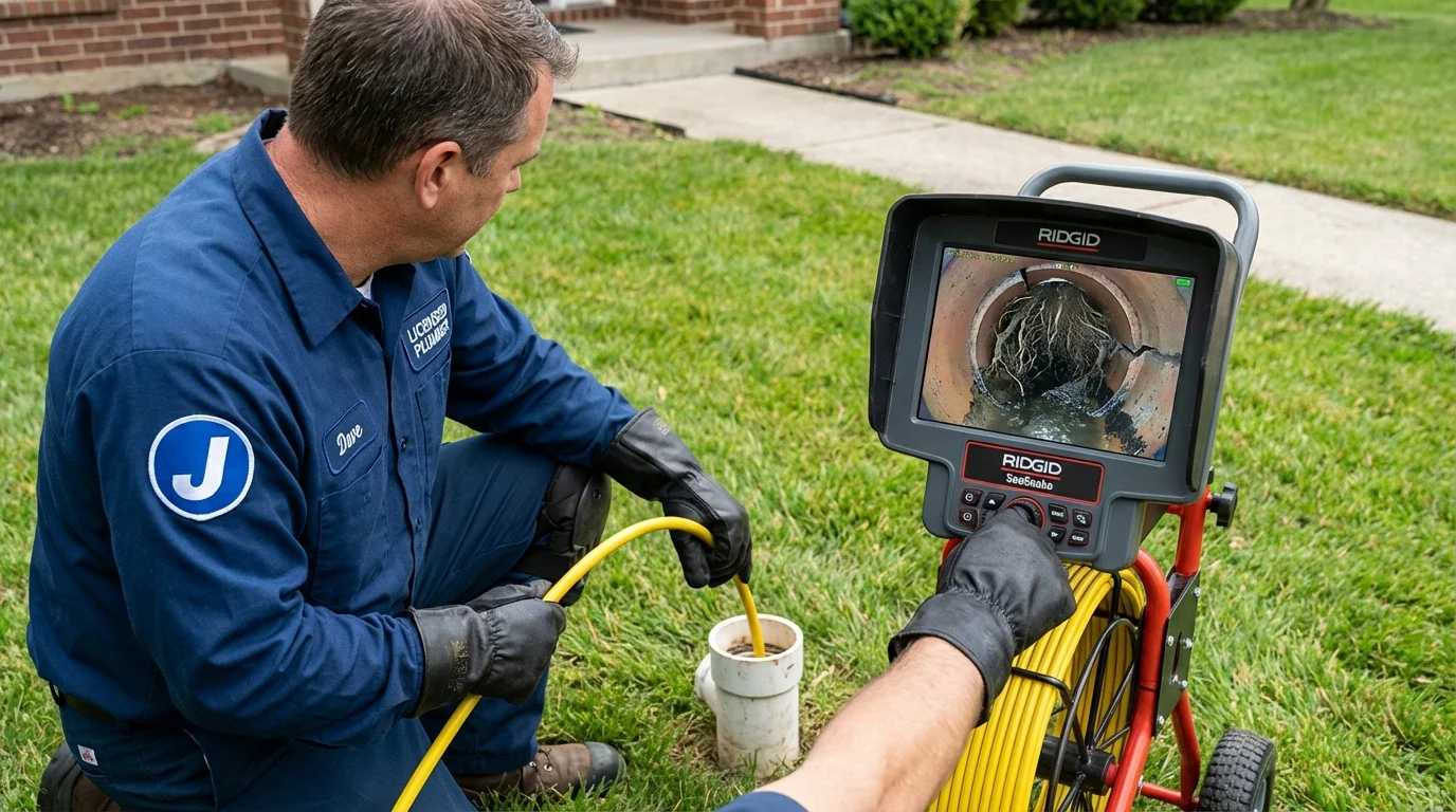 Sewer camera inspection being performed by Johns Plumbing LLC in Grimsley