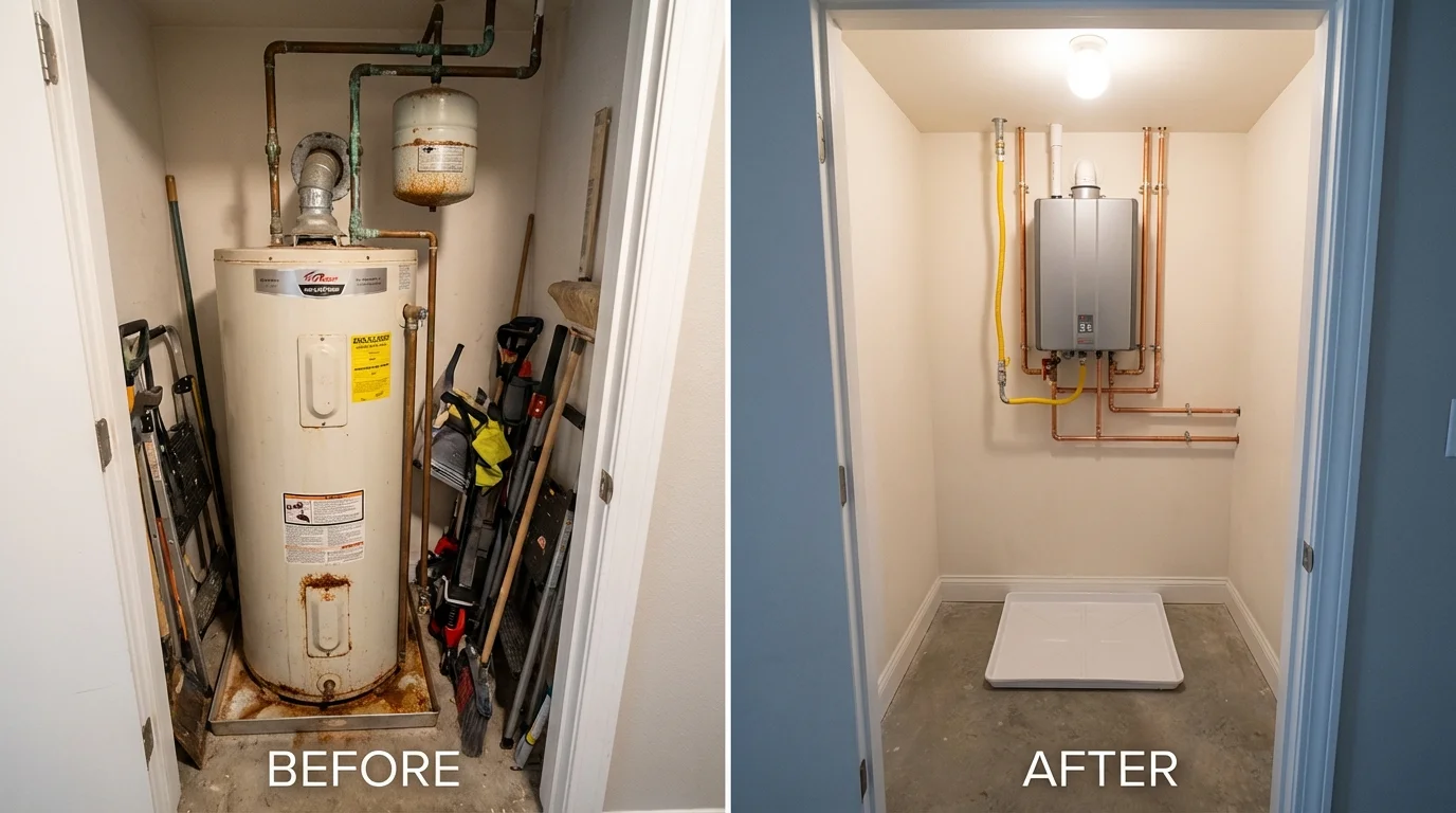 Tank water heater versus wall-mounted tankless unit comparison for Grimsley, TN homeowners
